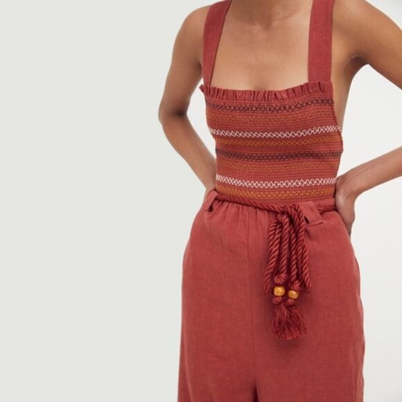 NWT Free People stitched smock linen blend jumpsuit - Picture 11 of 16
